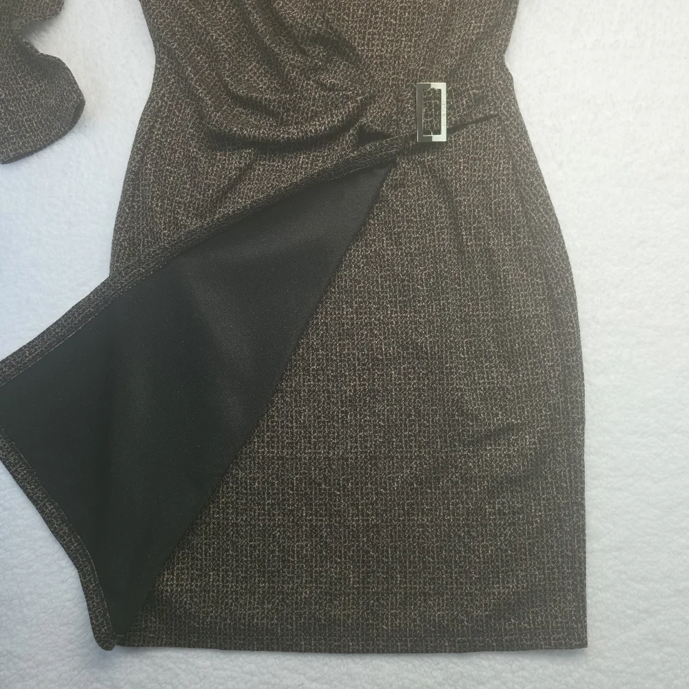 Calvin Klein Faux Wrap Sheath Dress In Brown And Black Size 4 - Picture 10 of 10